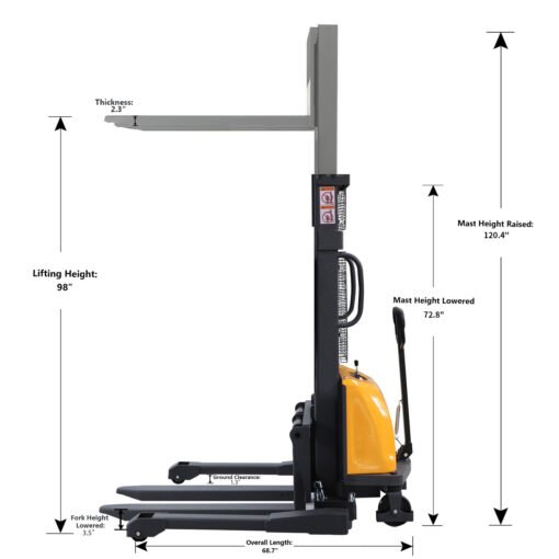 Semi-Electric Power Lift Straddle Stacker 3300Lbs 98"Lifting - Image 2