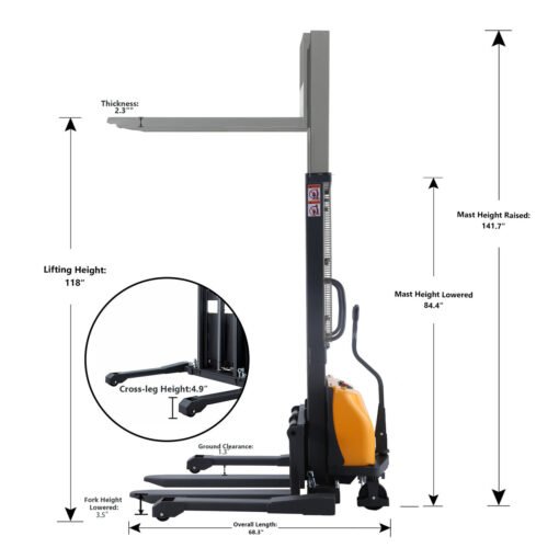 Semi-Electric Straddle Stacker 3300Lbs Cap.118" Lifting A-3010 - Image 5